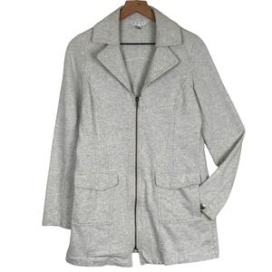 Cabi Sweatshirt Notched Lapel Jacket Sz M Heathered Grey Full Zip Pockets Cotton